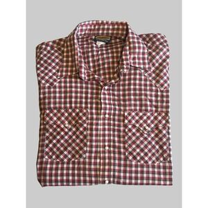 Vintage Holt Mens XXL Red Gingham Plaid Western Pearl Snap Short Sleeve